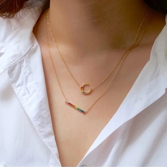 Coach mini rainbow park pave keeled necklace (bar necklace) - Picture 1 of 1